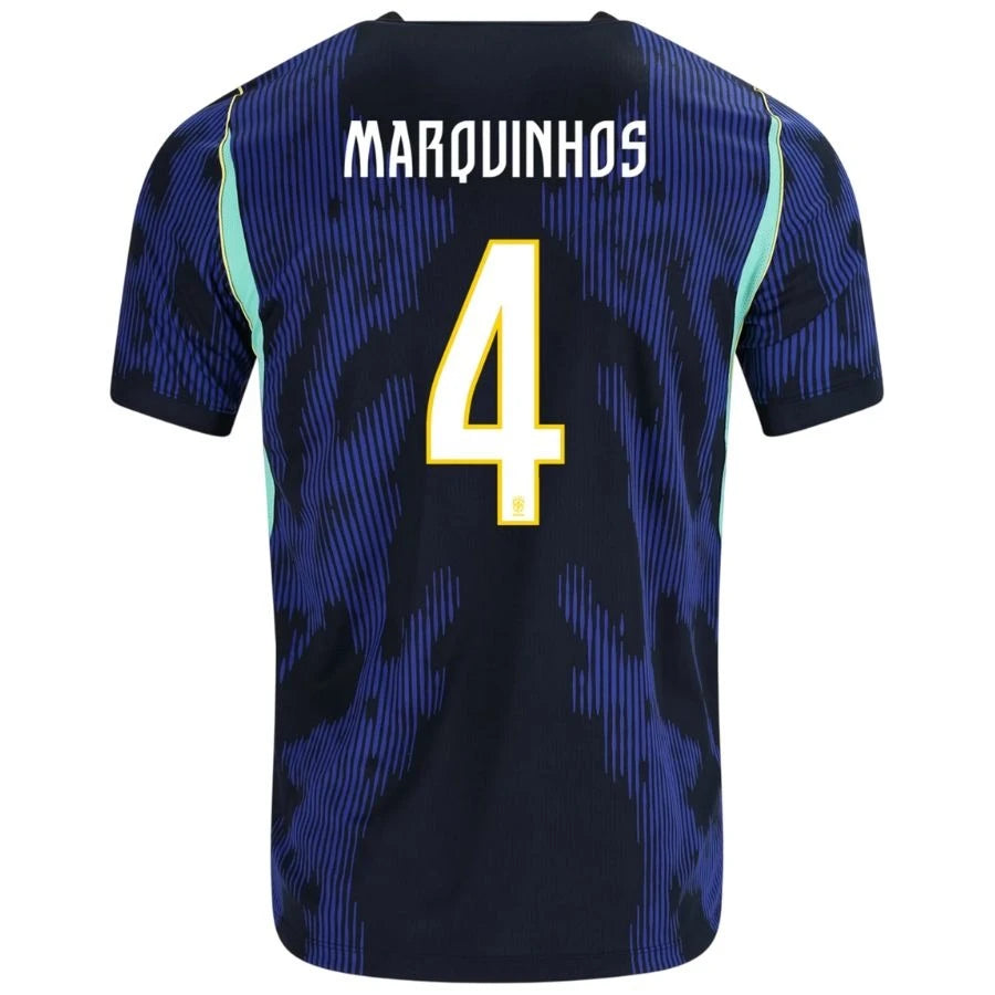 Brazil 2026 World Cup Away Stadium Replica Jersey With Marquinhos #4 Printing Back View