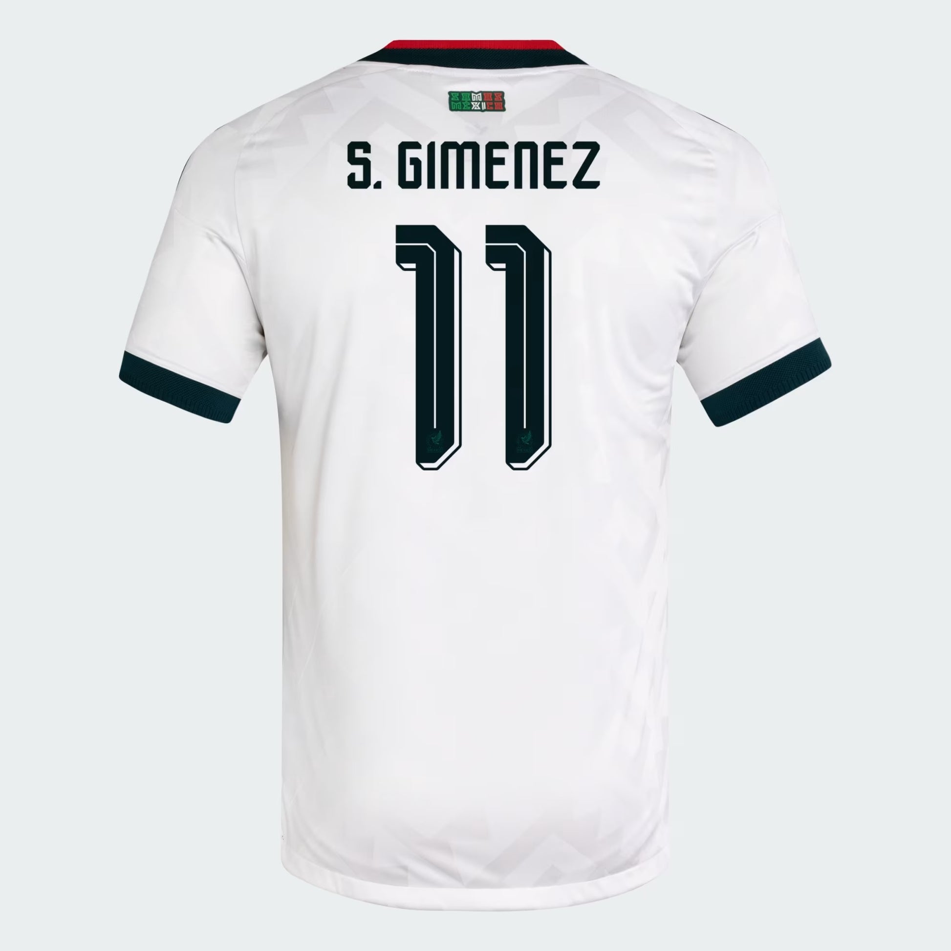 back view of Mexico national team 2026 white away soccer jersey with S. GIMENEZ #11 custom print