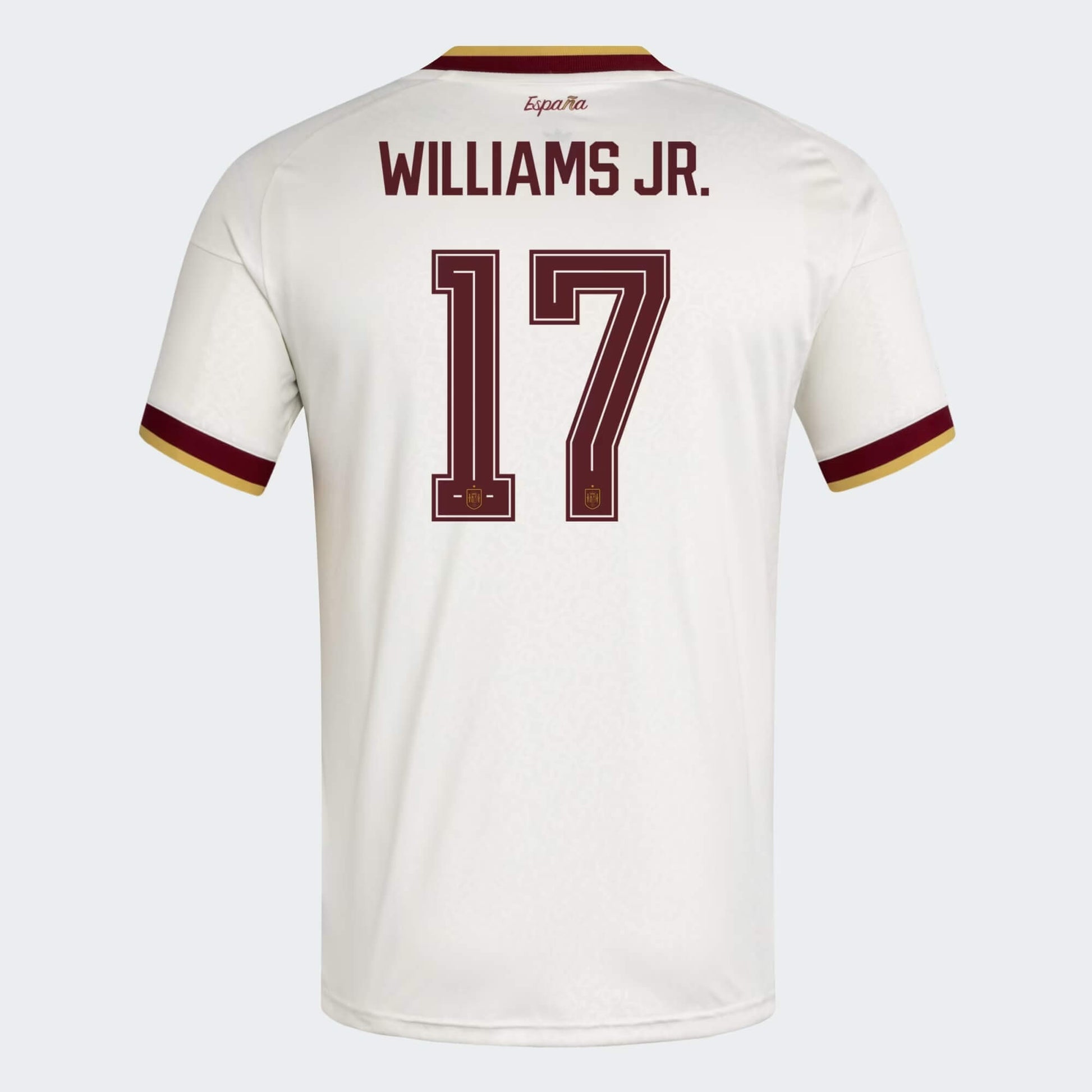 back view of Spain national team 2026 away jersey with WILLIAMS JR. #17 custom print