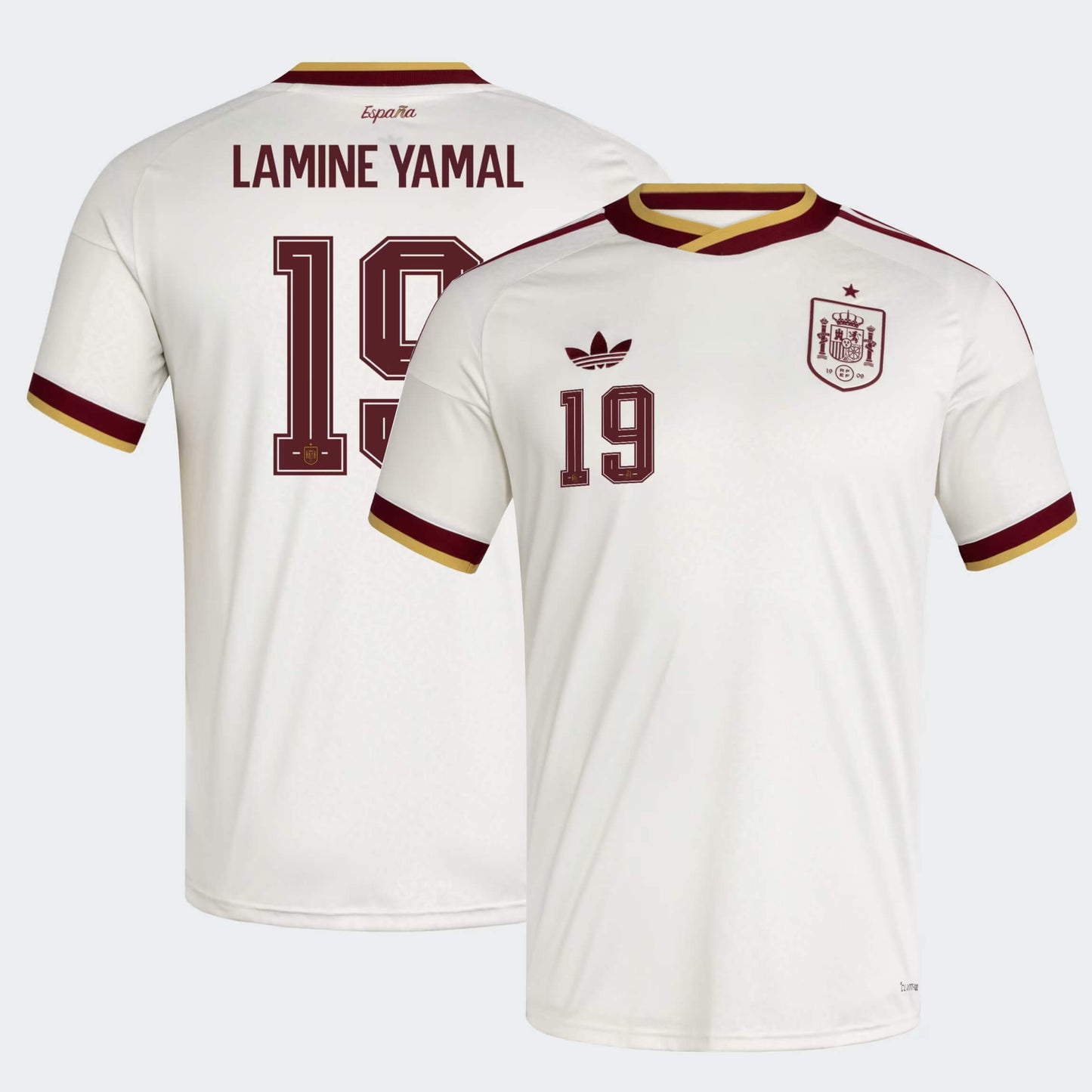 Spain national team 2026 away jersey with LAMINE YAMAL #19 custom print front and back view