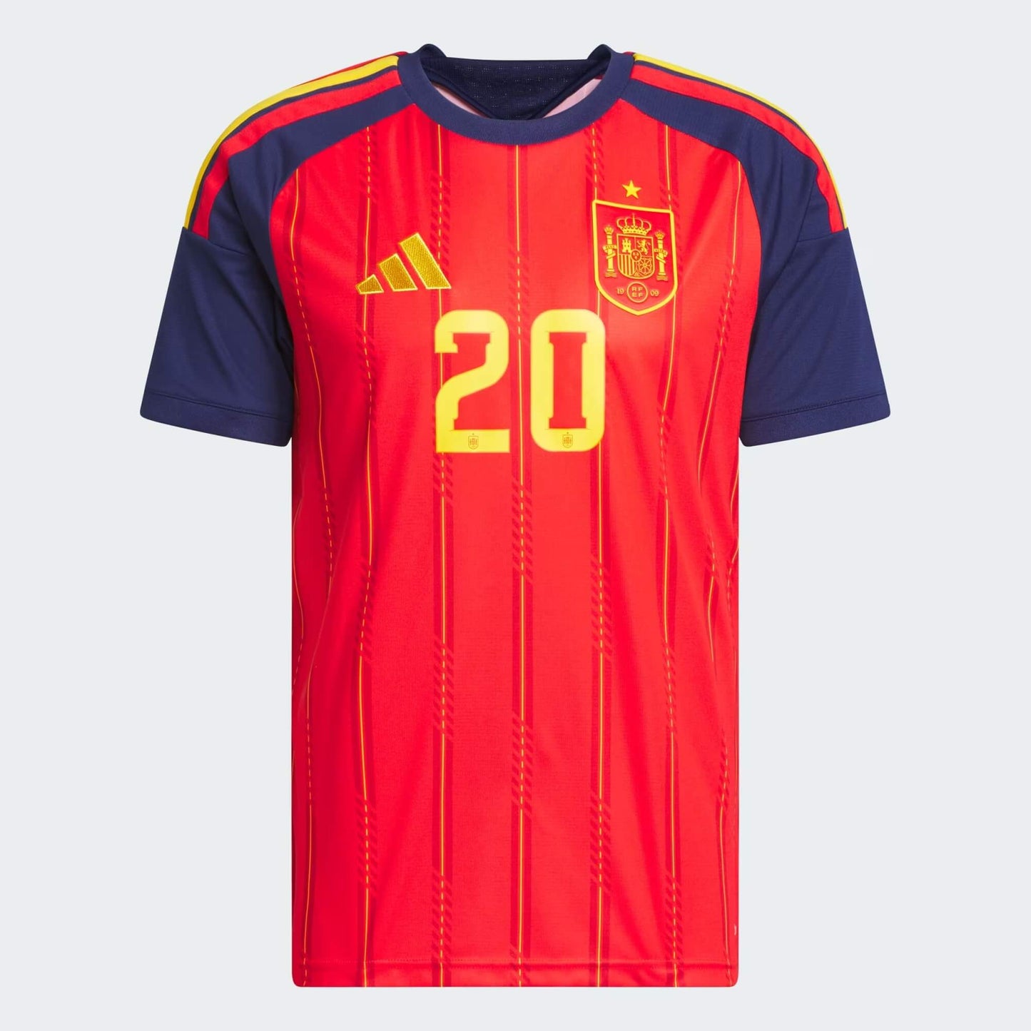 front view of Spain national team home jersey with PEDRI #20 custom print