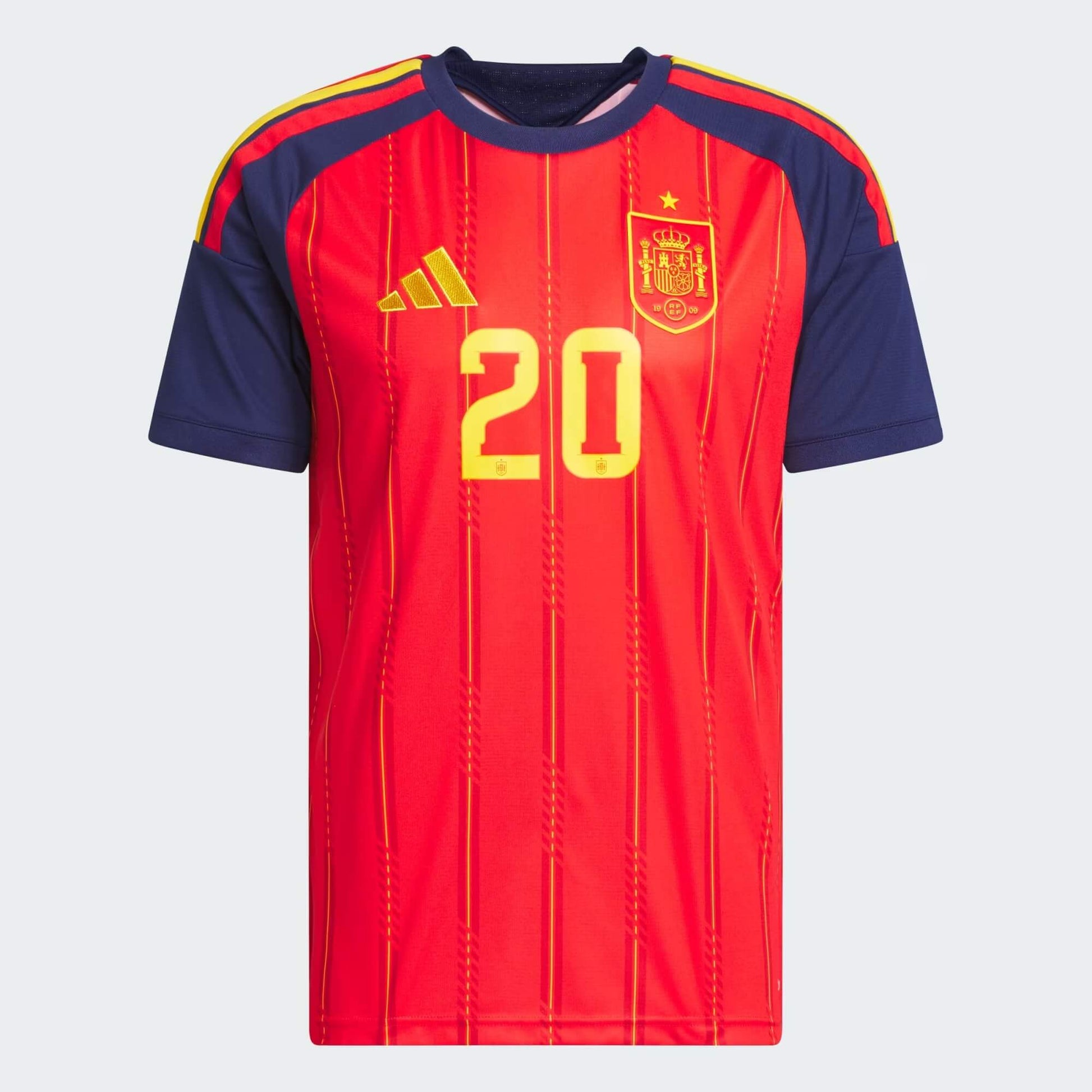 front view of Spain national team home jersey with PEDRI #20 custom print