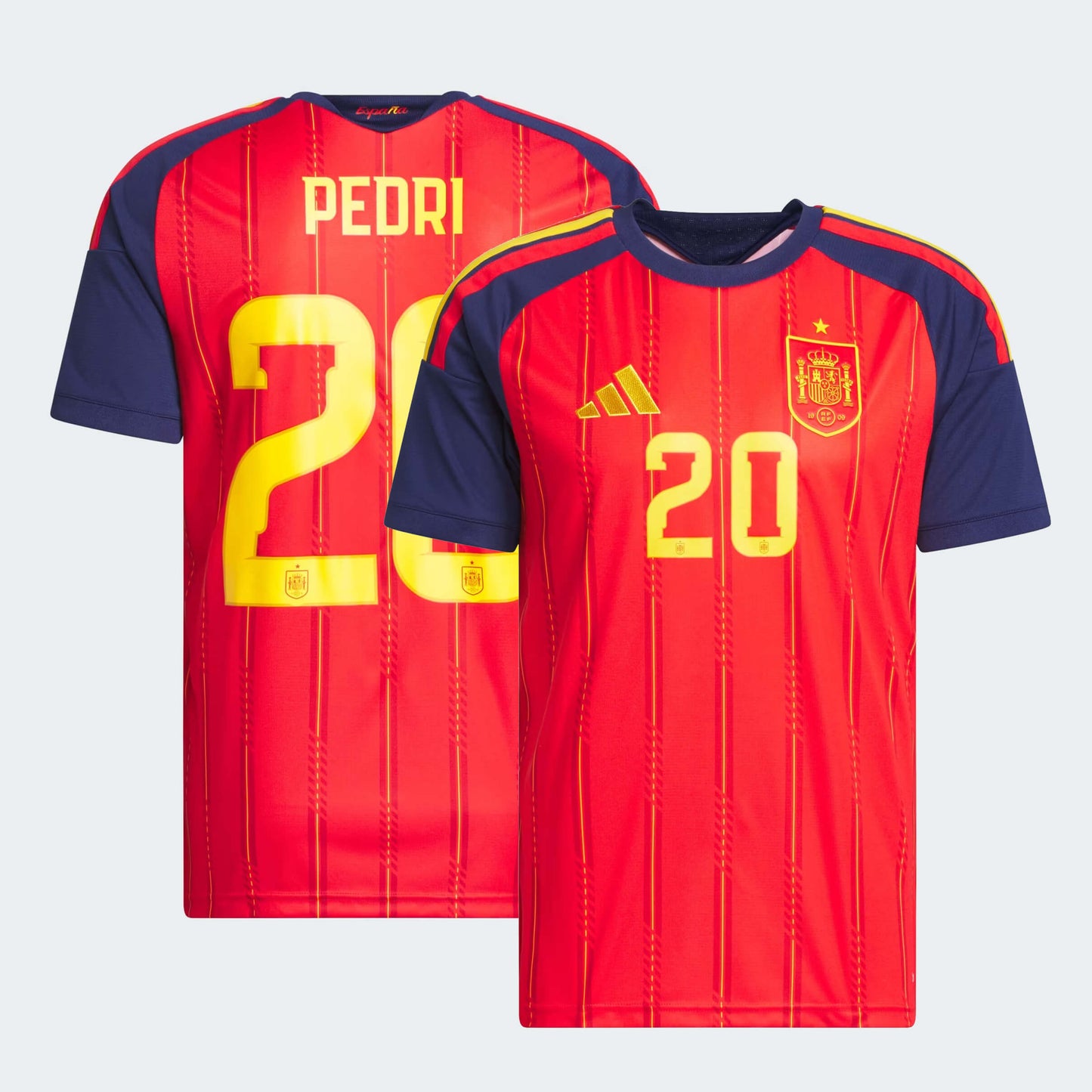 Spain national team home jersey with PEDRI #20 custom print
