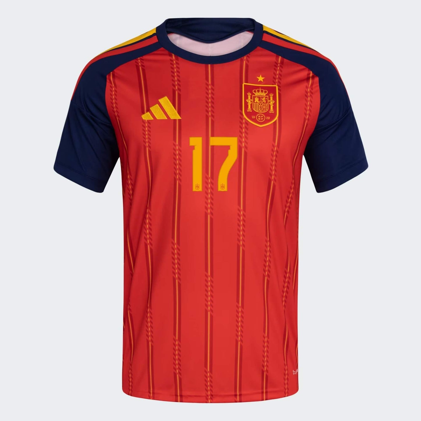 front view of Spain national team home jersey with WILLIAMS JR. #17 custom print