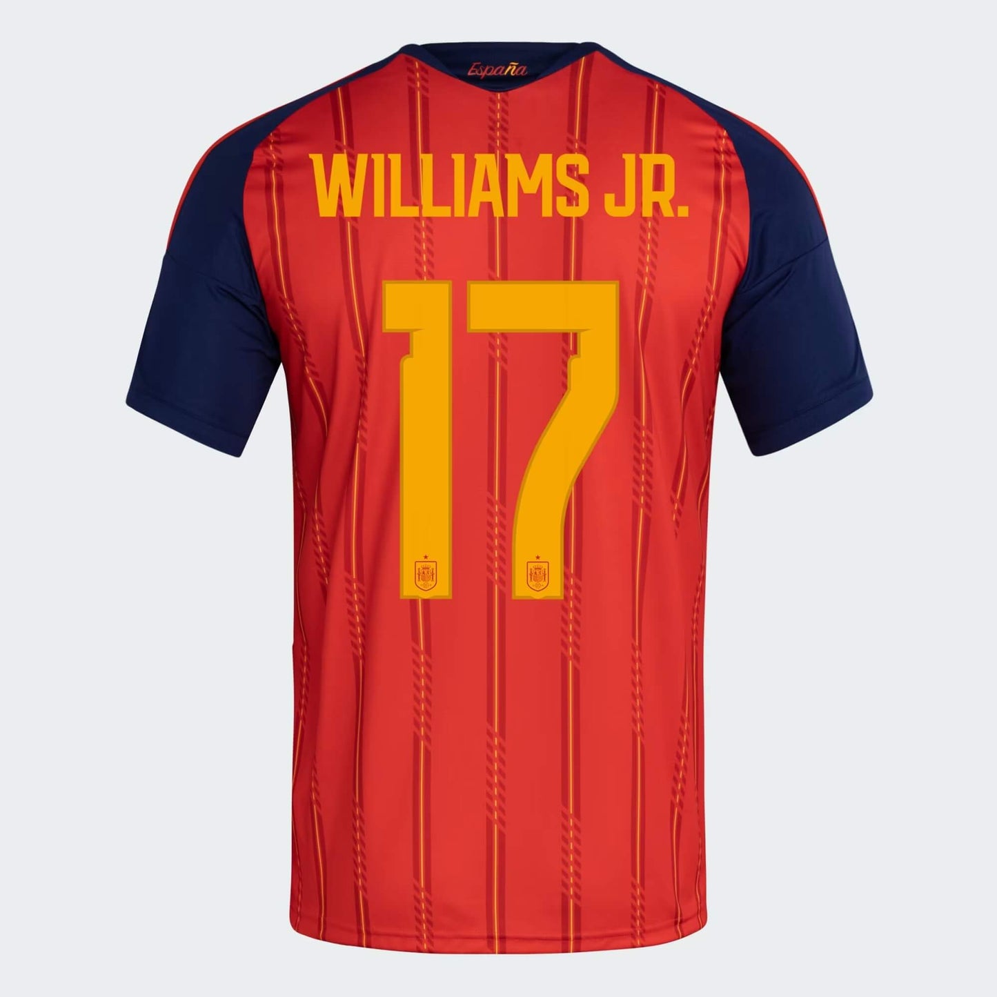 back view of Spain national team home jersey with WILLIAMS JR. #17 custom print