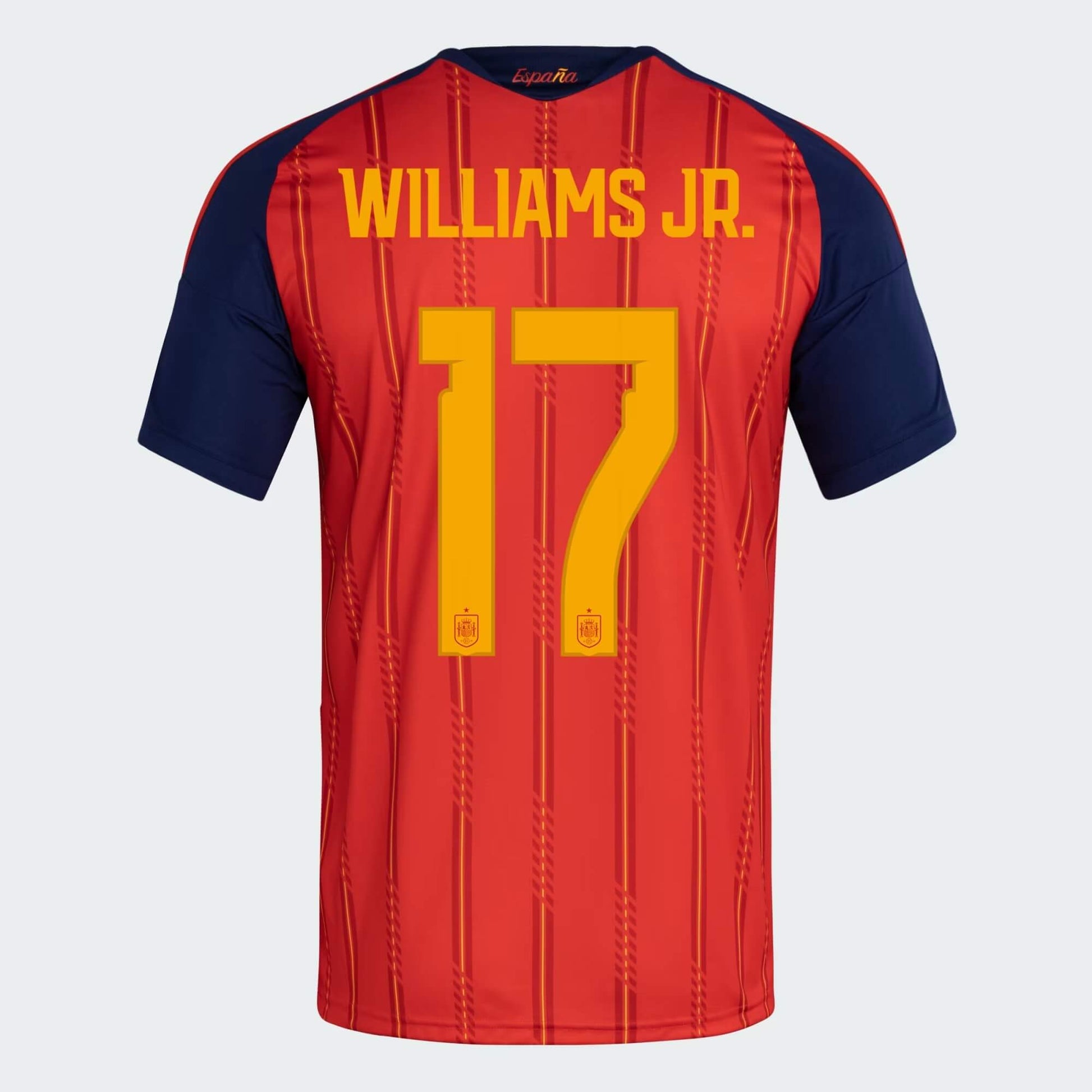 back view of Spain national team home jersey with WILLIAMS JR. #17 custom print