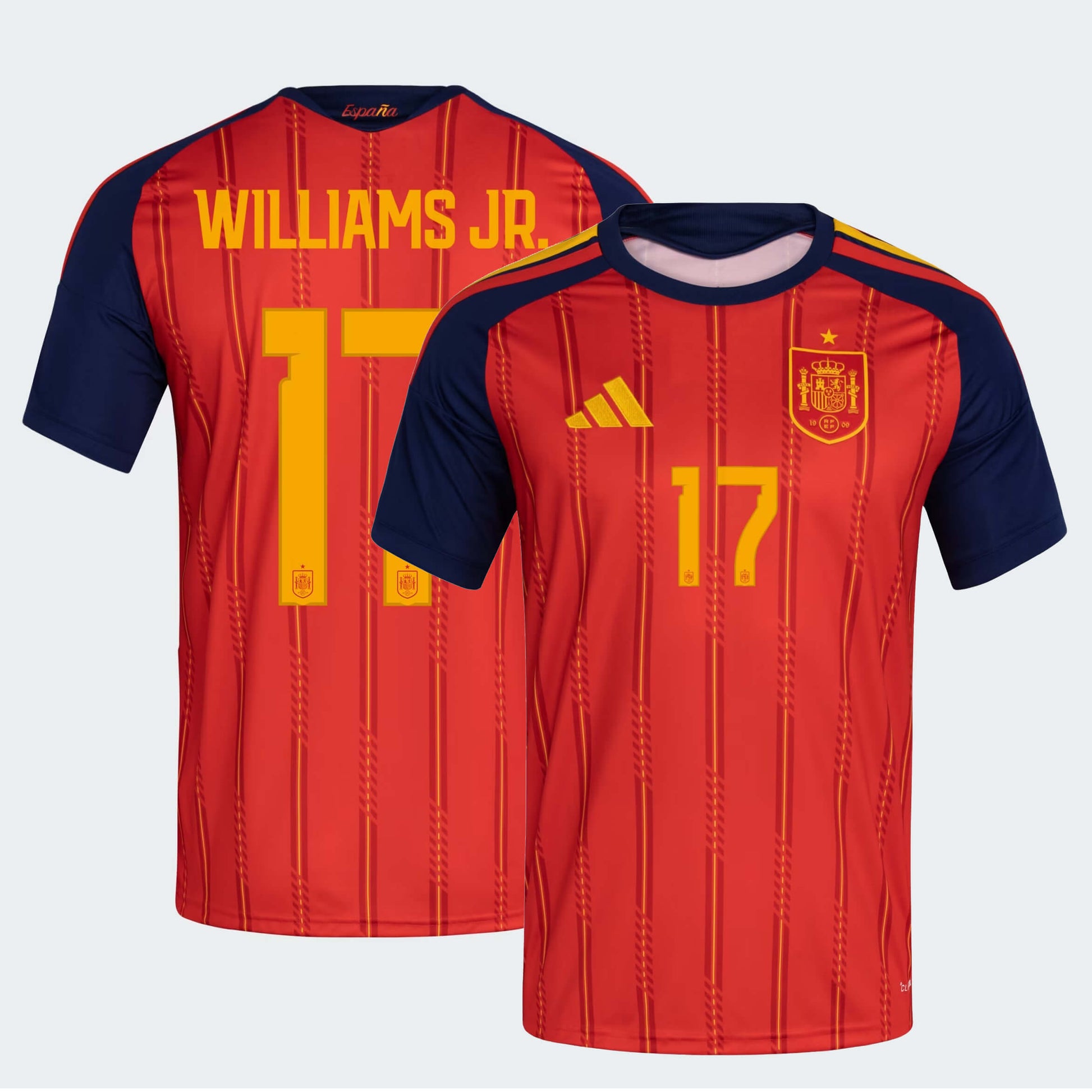 Spain national team home jersey with WILLIAMS JR. #17 custom print