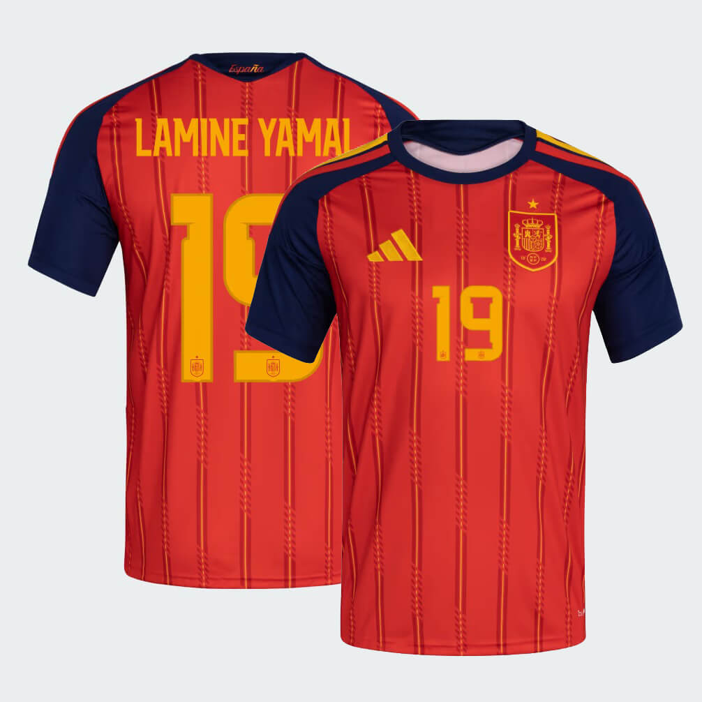 Spain national team home jersey with LAMINE YAMAL #19 custom print