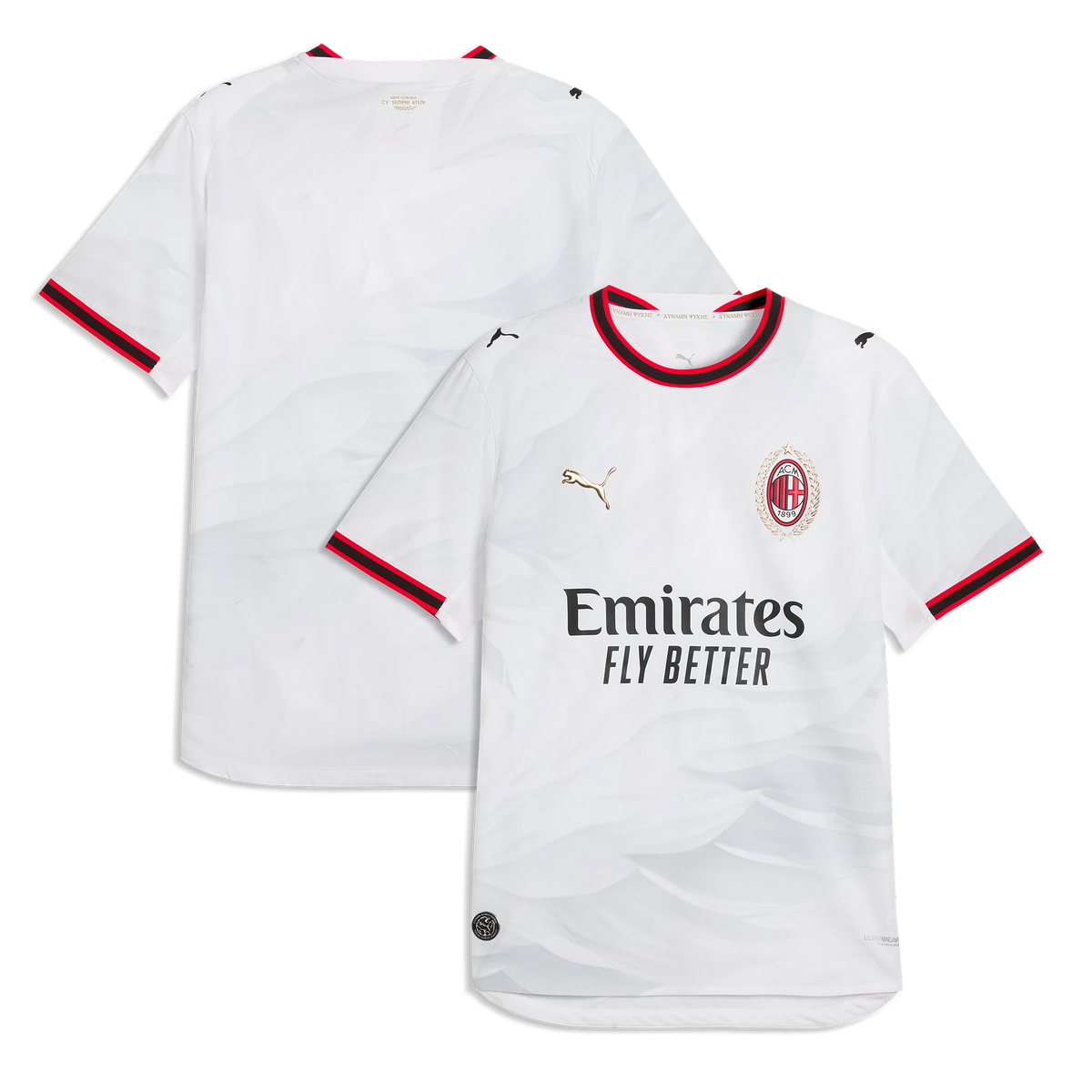 Front and back view of AC Milan 2026-2027 away white on-field authentic jersey by Final Third Kit