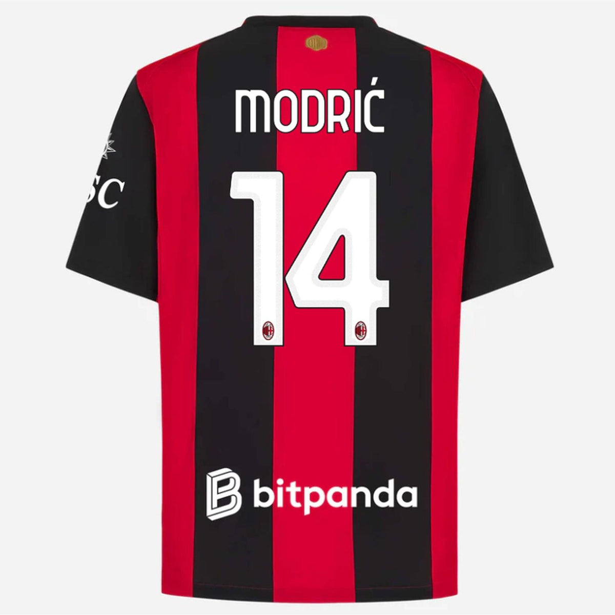 Back view of AC Milan 2026-2027 home red replica football shirt with Luka Modrić name and number 14 printing by Final Third Kit