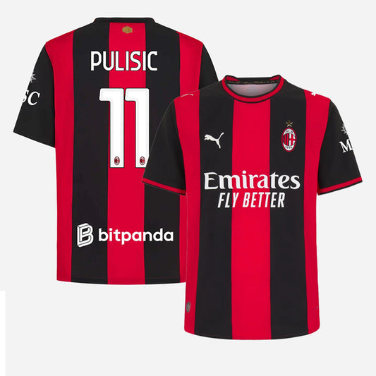 Front and back view of AC Milan 2026-2027 home red replica jersey featuring Christian Pulisic by Final Third Kit