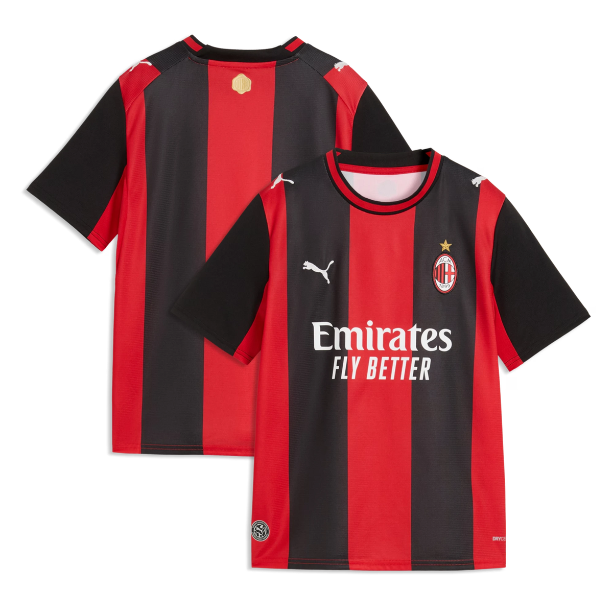 Front and back view of youth AC Milan 2026-2027 home red replica jersey by Final Third Kit