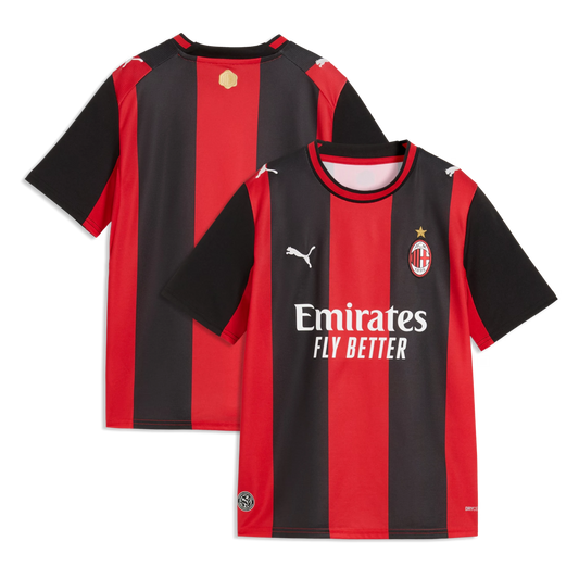 Front and back view of youth AC Milan 2026-2027 home red replica jersey by Final Third Kit