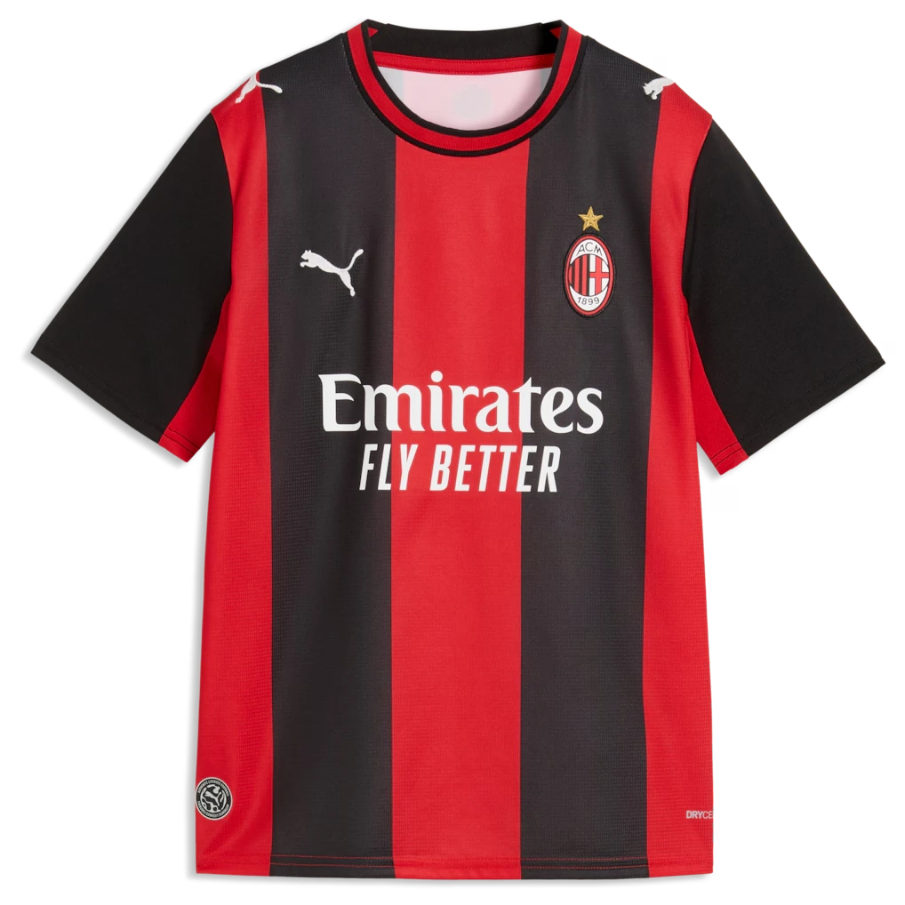 Front view of youth AC Milan 2026-2027 home red replica soccer jersey by Final Third Kit