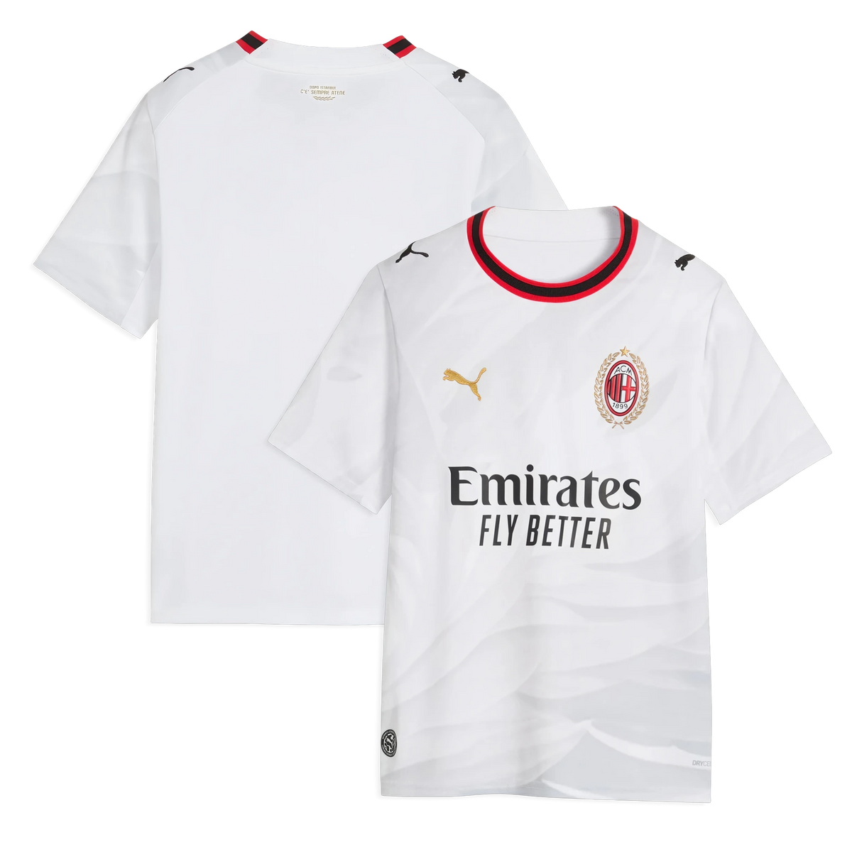 Front and back view of youth AC Milan 2026-2027 away white replica jersey by Final Third Kit