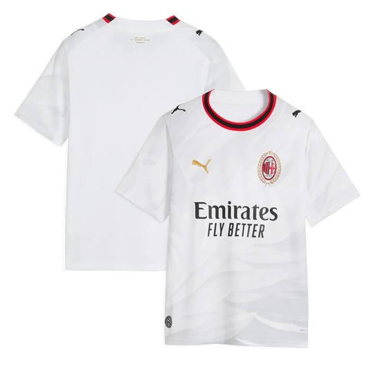Front and back view of youth AC Milan 2026-2027 away white replica jersey by Final Third Kit