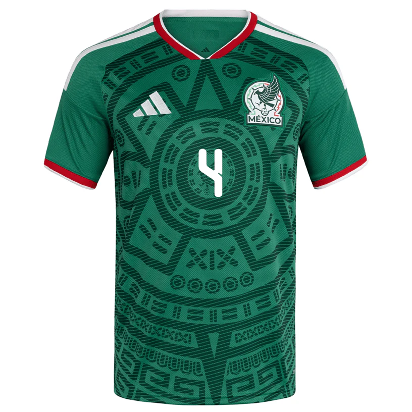 front view of Mexico national team 2026 green home soccer jersey with E. ÁLVAREZ #4 custom print