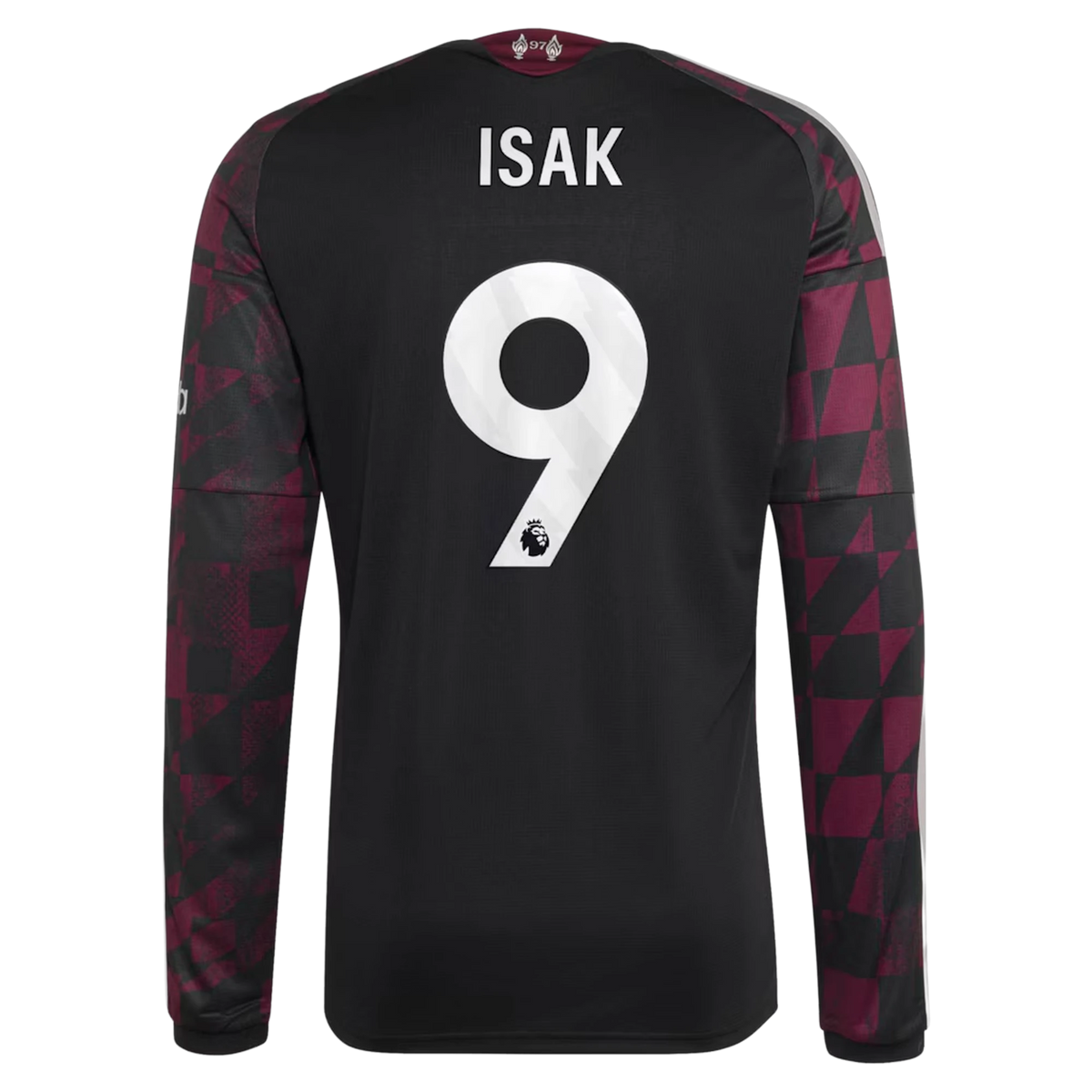Back view of Liverpool 2026-2027 third black replica long sleeve football shirt with Alexander Isak name and number 9 printing by Final Third Kit