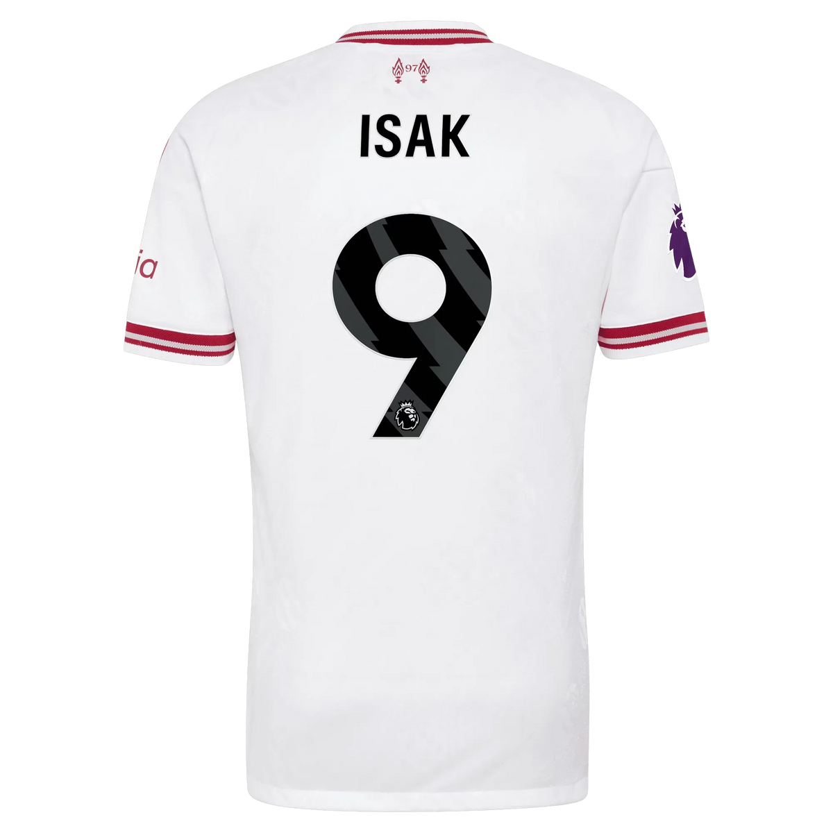 Back view of men's Liverpool 2026-2027 away white on-field authentic football shirt with Alexander Isak name and number 14 printing by Final Third Kit