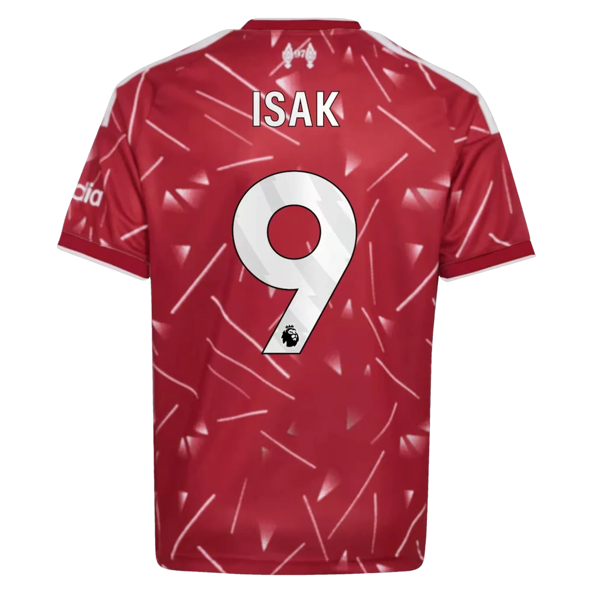 Back view of youth Liverpool 2026-2027 home red replica football shirt with Alexander Isak name and number 14 printing by Final Third Kit