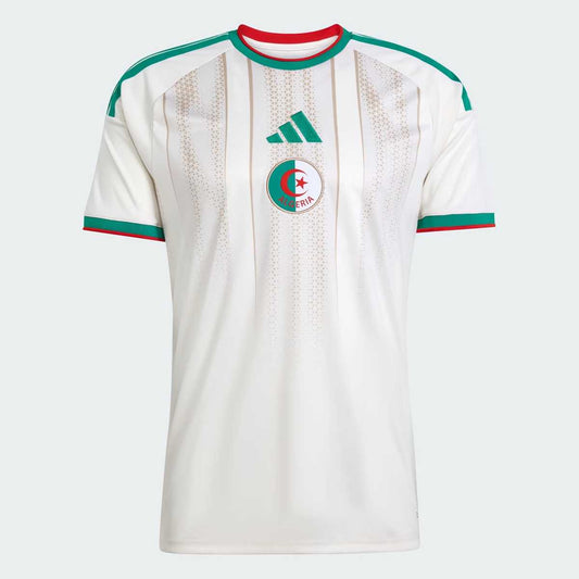 Flat lay of Algeria home replica jersey front with adidas logo and AFF crest, no number visible on front