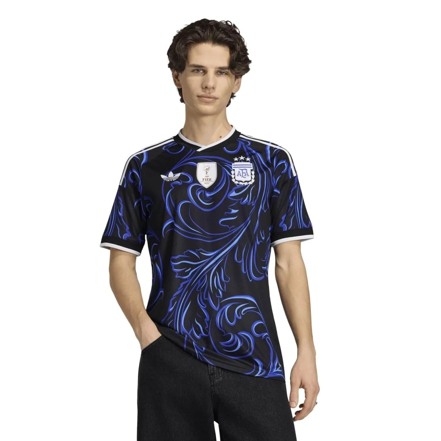 men wearing a Men's Argentina 2026 World Cup Away Stadium Replica Jersey