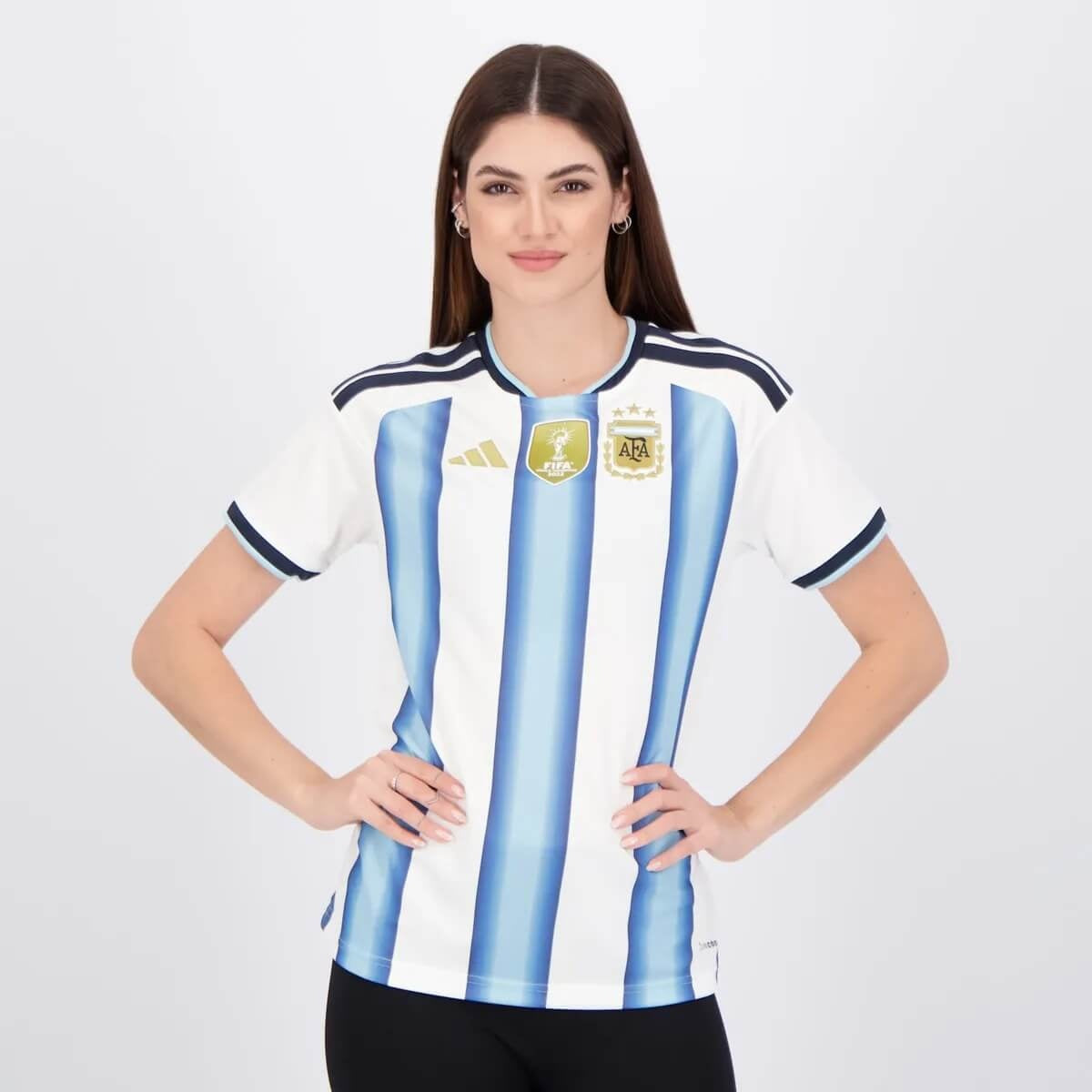 Women wearing a  Argentina 2026 Home Stadium Replica Jersey