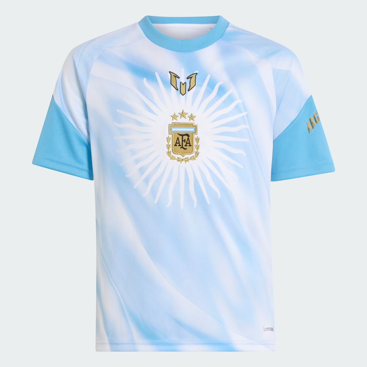Front view of youth Argentina national team AFA x Messi white pre-match soccer top by Final Third Kit