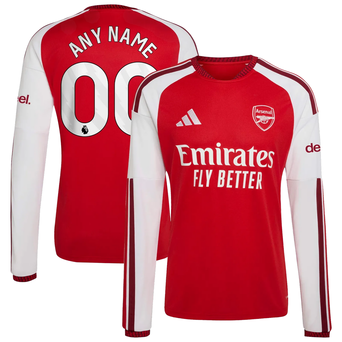 Front and back view of Arsenal 2026-2027 home red replica long sleeve custom jersey by Final Third Kit