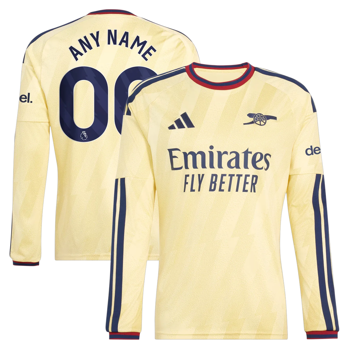 Front and back view of Arsenal 2026-2027 third yellow replica long sleeve custom jersey by Final Third Kit