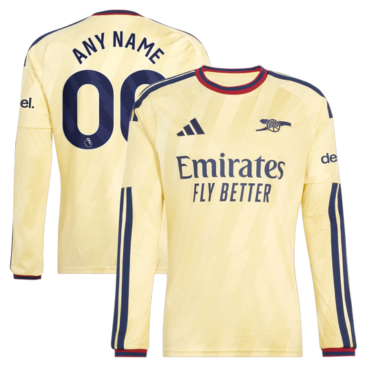 Front and back view of Arsenal 2026-2027 third yellow replica long sleeve custom jersey by Final Third Kit