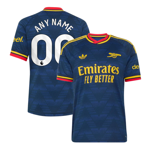 Front and back view of men's Arsenal 2026-2027 away stadium replica jersey featuring custom name and number by Final Third Kit