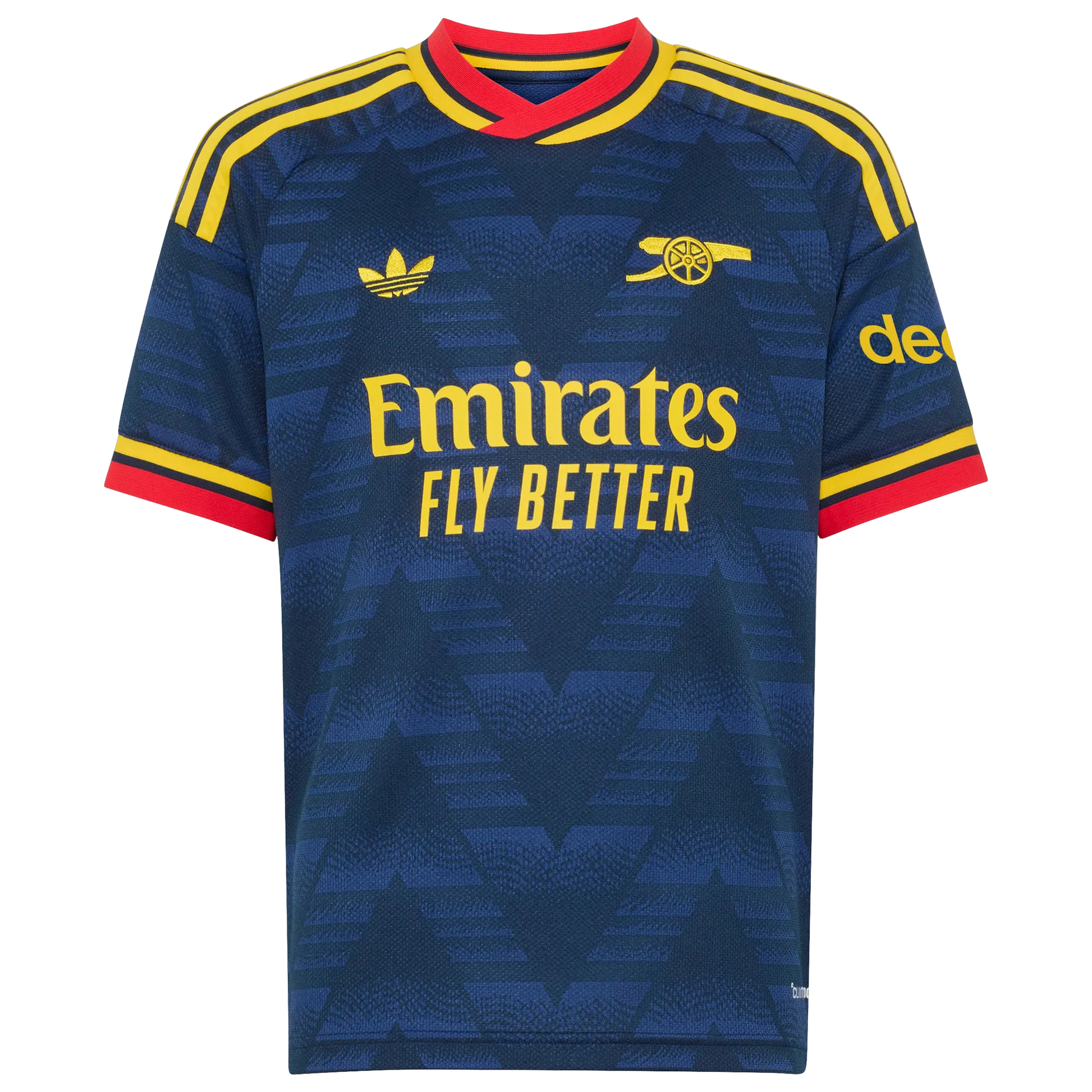 Front view of youth Arsenal 2026-2027 away navy stadium replica soccer jersey by Final Third Kit