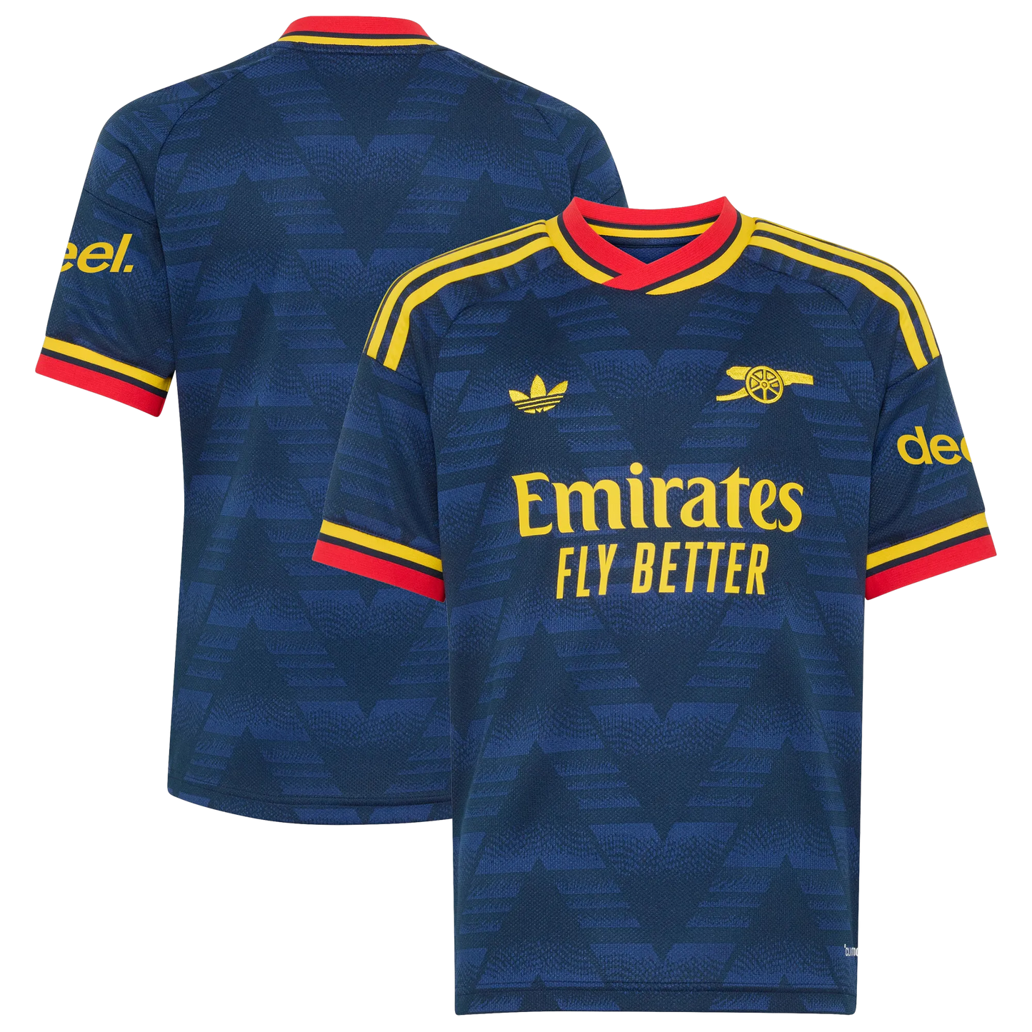 Front and back view of youth Arsenal 2026-2027 away navy stadium replica jersey by Final Third Kit
