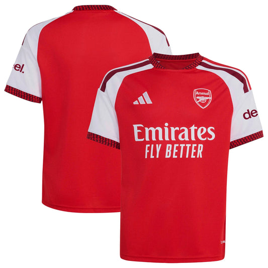 Front and back view of youth Arsenal 2026-2027 home red stadium replica jersey by Final Third Kit