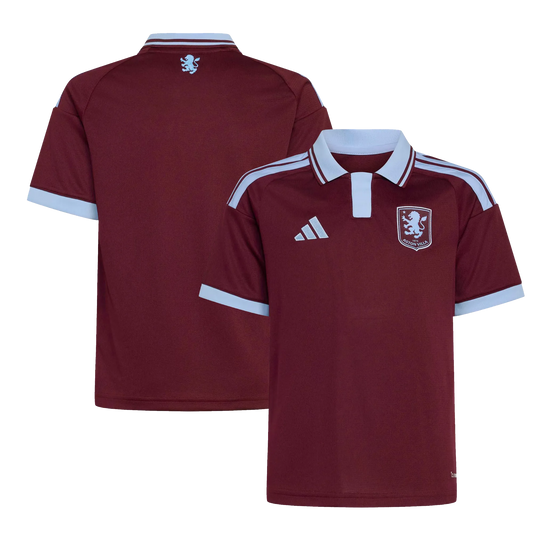 Front View and Back View of Aston Villa 2026/27 Home Stadium Replica Kids Jersey