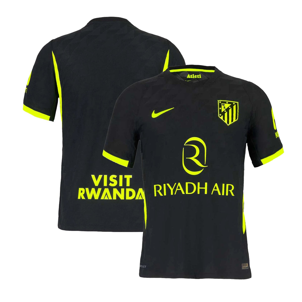 Front and back view of Atlético de Madrid 2026-2027 away black replica jersey by Final Third Kit