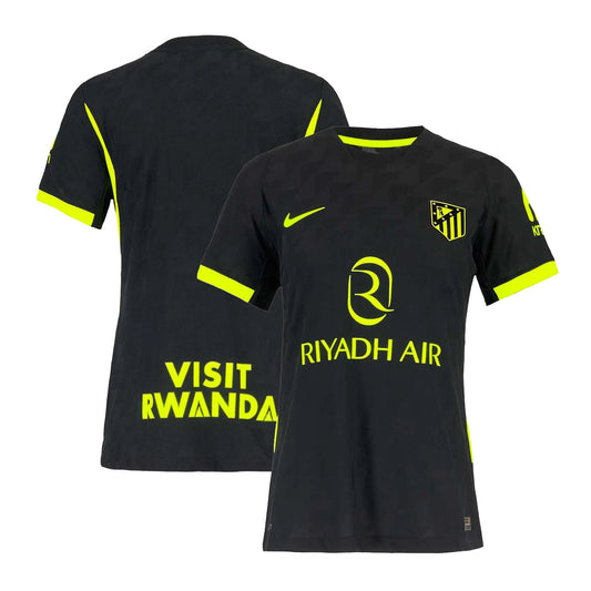 Front and back view of women's Atlético de Madrid 2026-2027 away black replica jersey by Final Third Kit