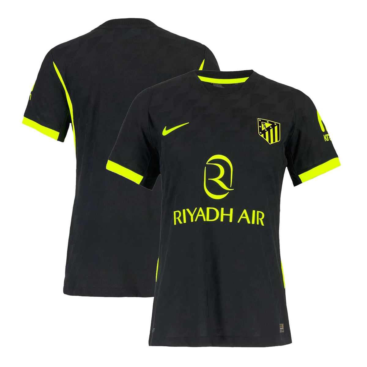Front and back view of youth Atlético de Madrid 2026-2027 away black replica jersey by Final Third Kit