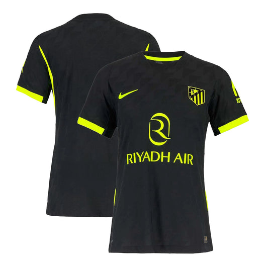 Front and back view of youth Atlético de Madrid 2026-2027 away black replica jersey by Final Third Kit