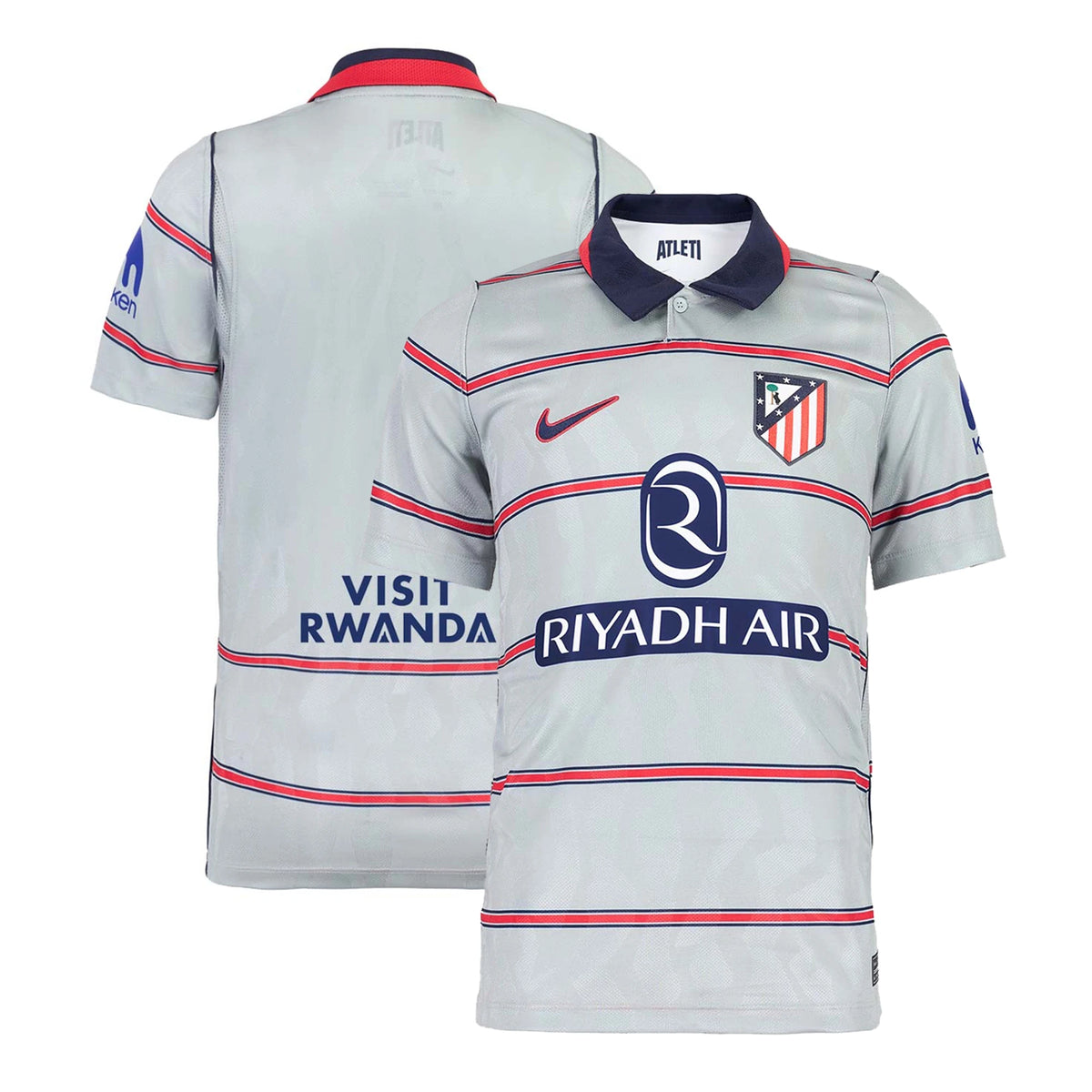 Front and back view of youth Atlético de Madrid 2026-2027 third grey replica jersey by Final Third Kit