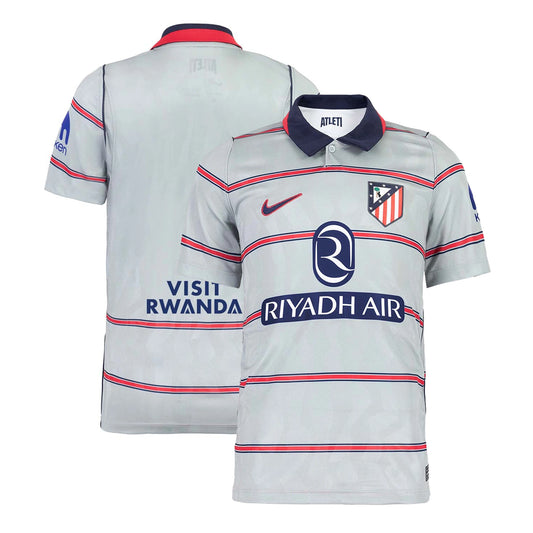 Front and back view of youth Atlético de Madrid 2026-2027 third grey replica jersey by Final Third Kit
