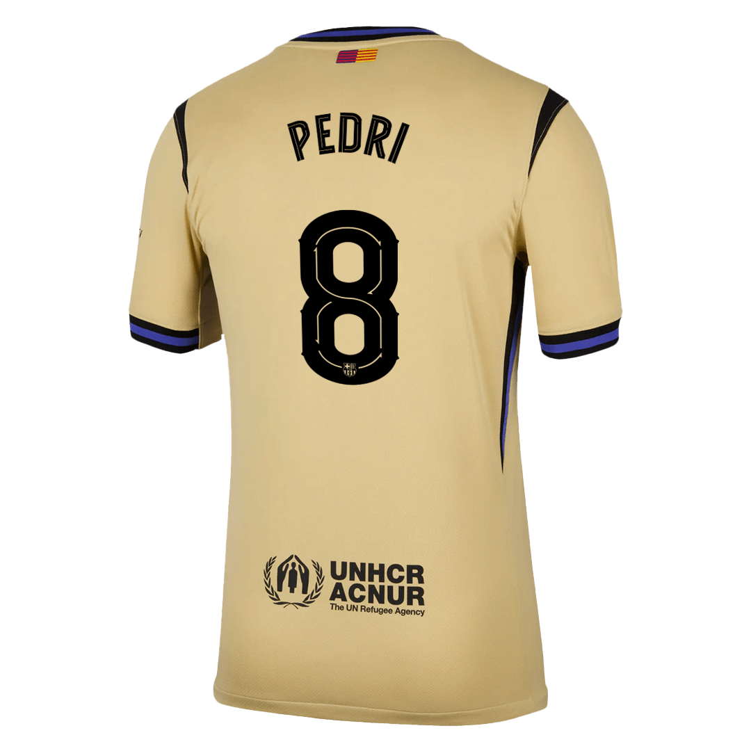 Back view of Barcelona away replica jersey showing Pedri 8 name and number print