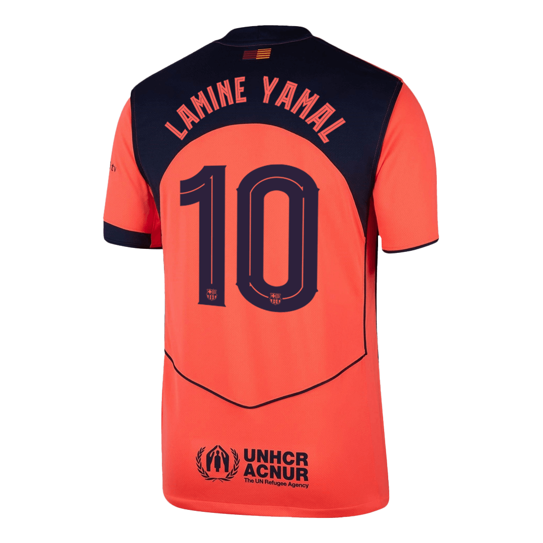  Back view of Barcelona third replica jersey showing Lamine Yamal 10 name and number print