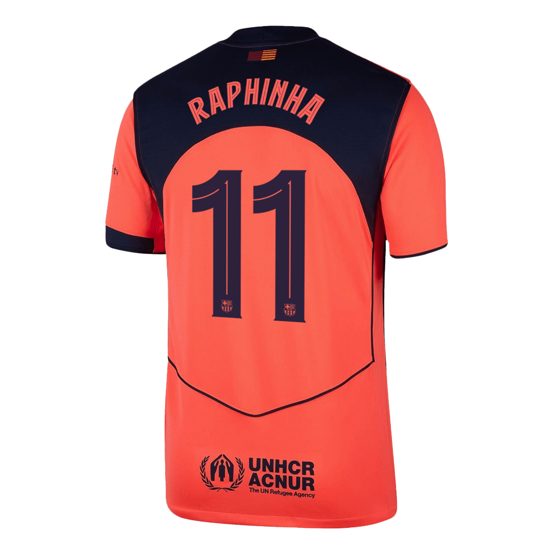 Back view of Barcelona third replica jersey showing Raphinha 11 name and number print