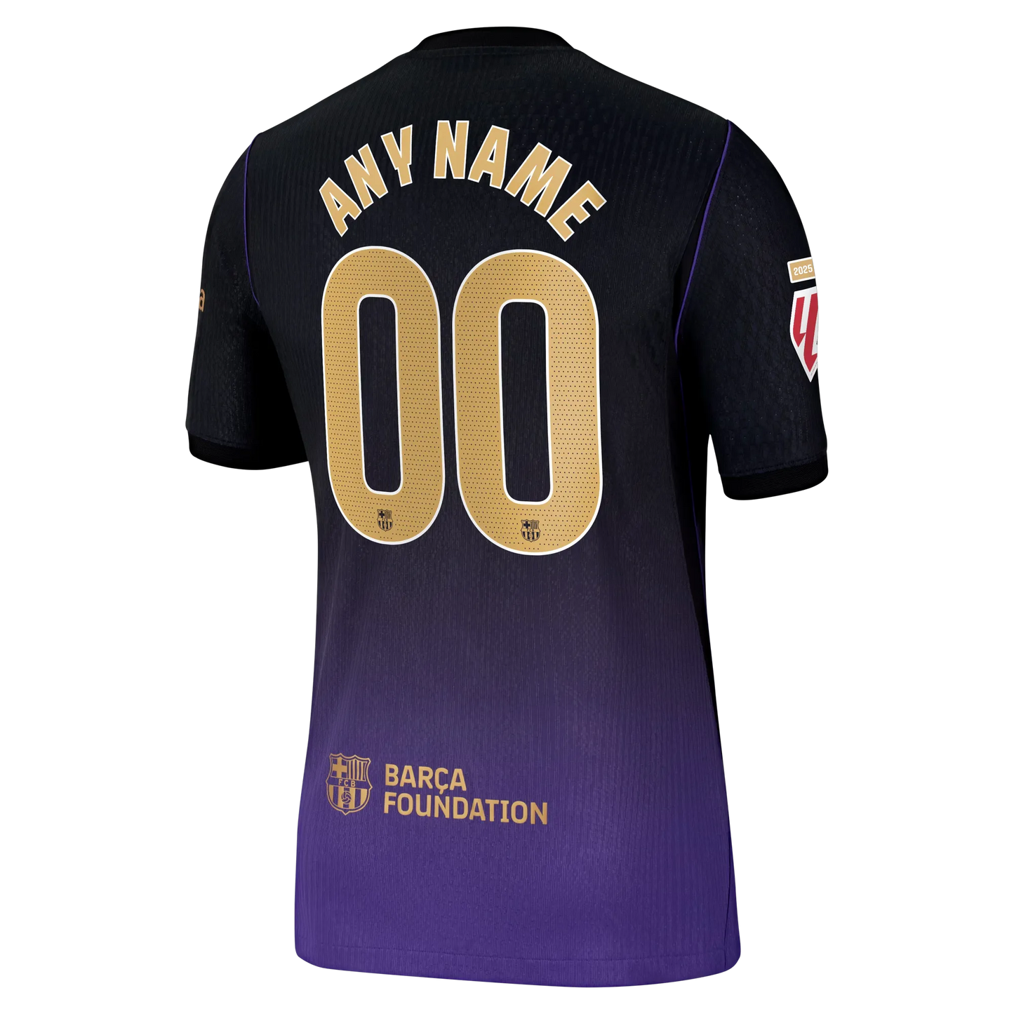 Back view of men's Barcelona 2026-2027 away purple match authentic football shirt with custom name and number printing by Final Third Kit