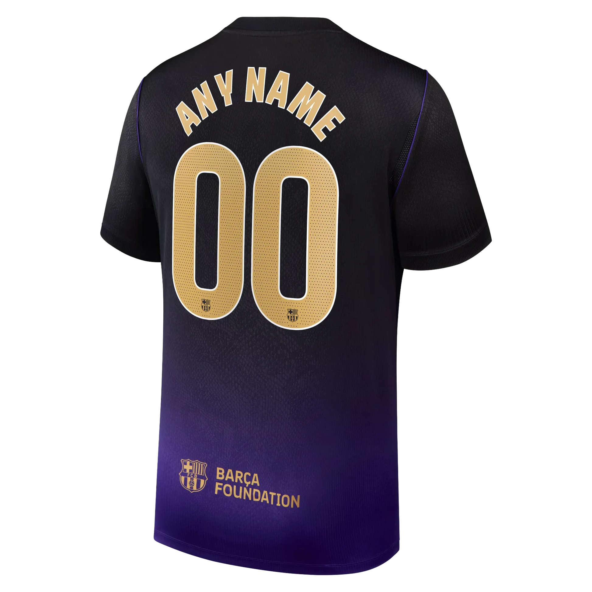 Back view of men's Barcelona 2026-2027 away purple stadium replica football shirt with custom name and number printing by Final Third Kit