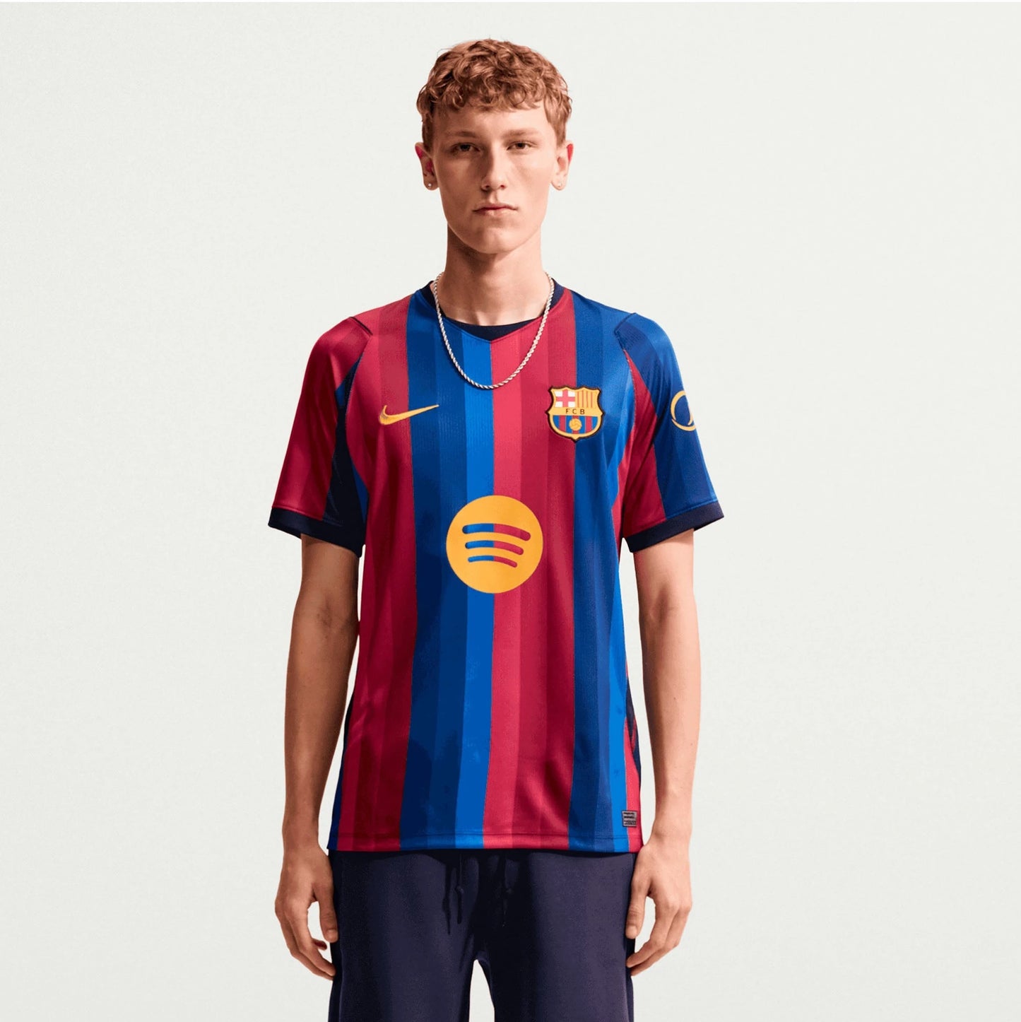 Man Wearing A Barcelona 2026/27 Home Stadium Replica Jersey 