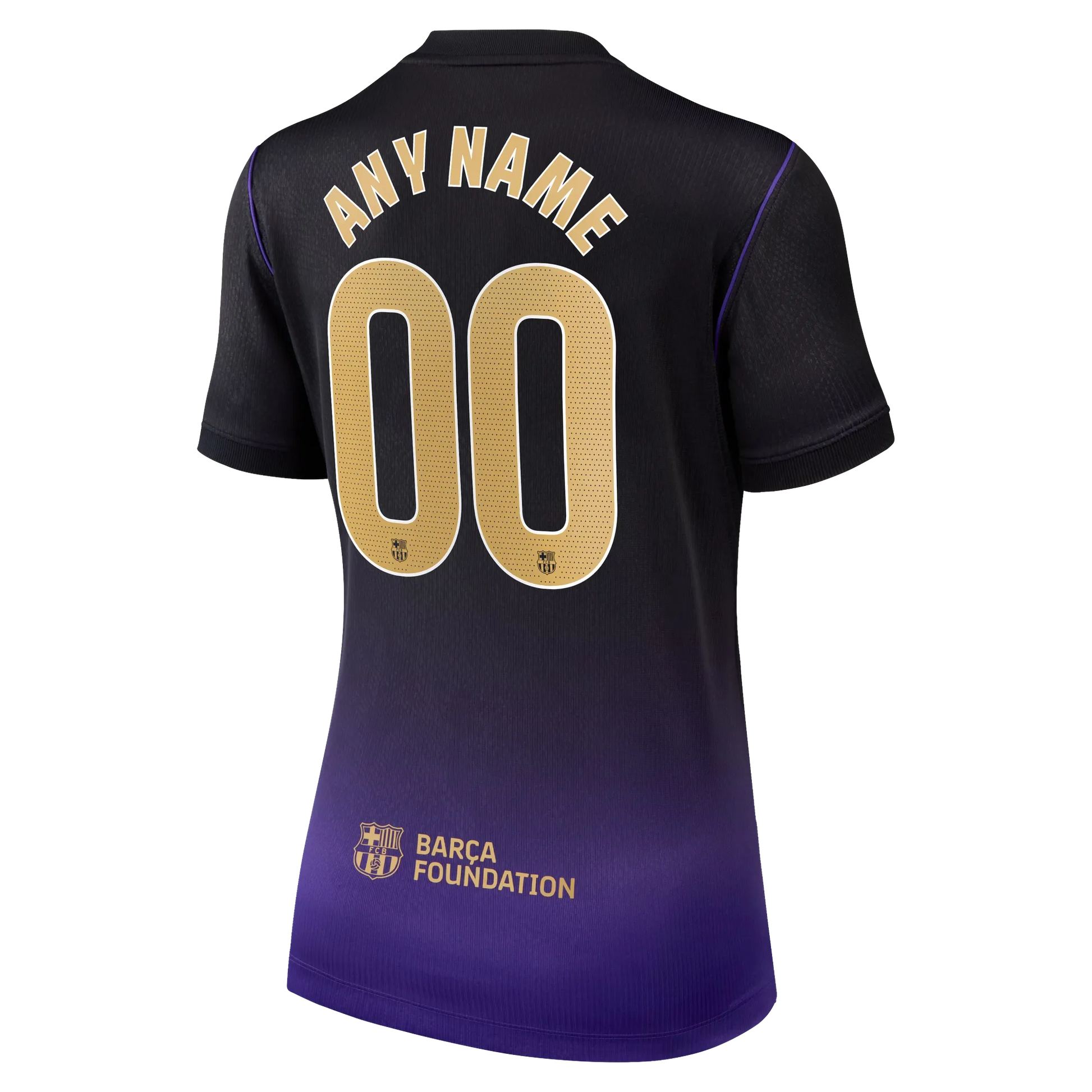 Back view of women's Barcelona 2026-2027 away purple stadium replica football shirt with custom name and number printing by Final Third Kit