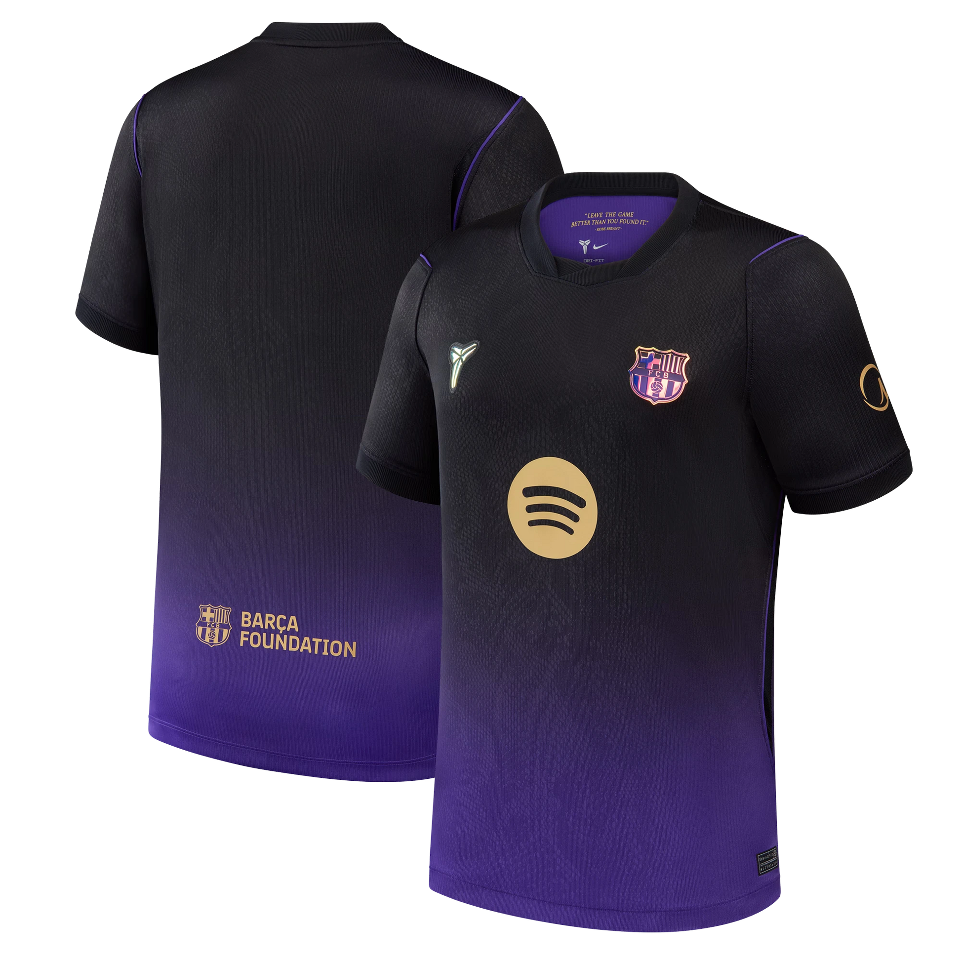 Front and back view of youth Barcelona 2026-2027 away purple stadium replica jersey by Final Third Kit